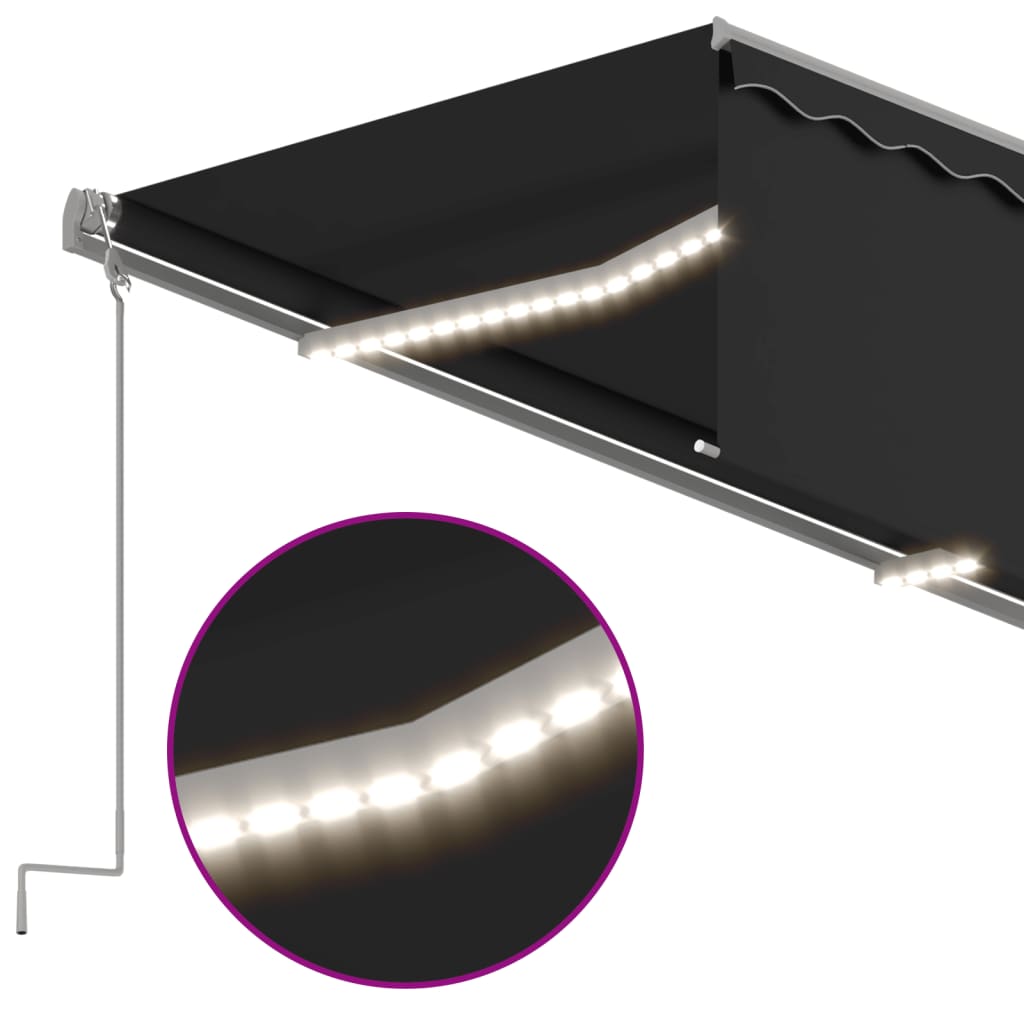 Awning with Valance/LED/Wind Sensor, Anthracite, 3.5x2.5m
