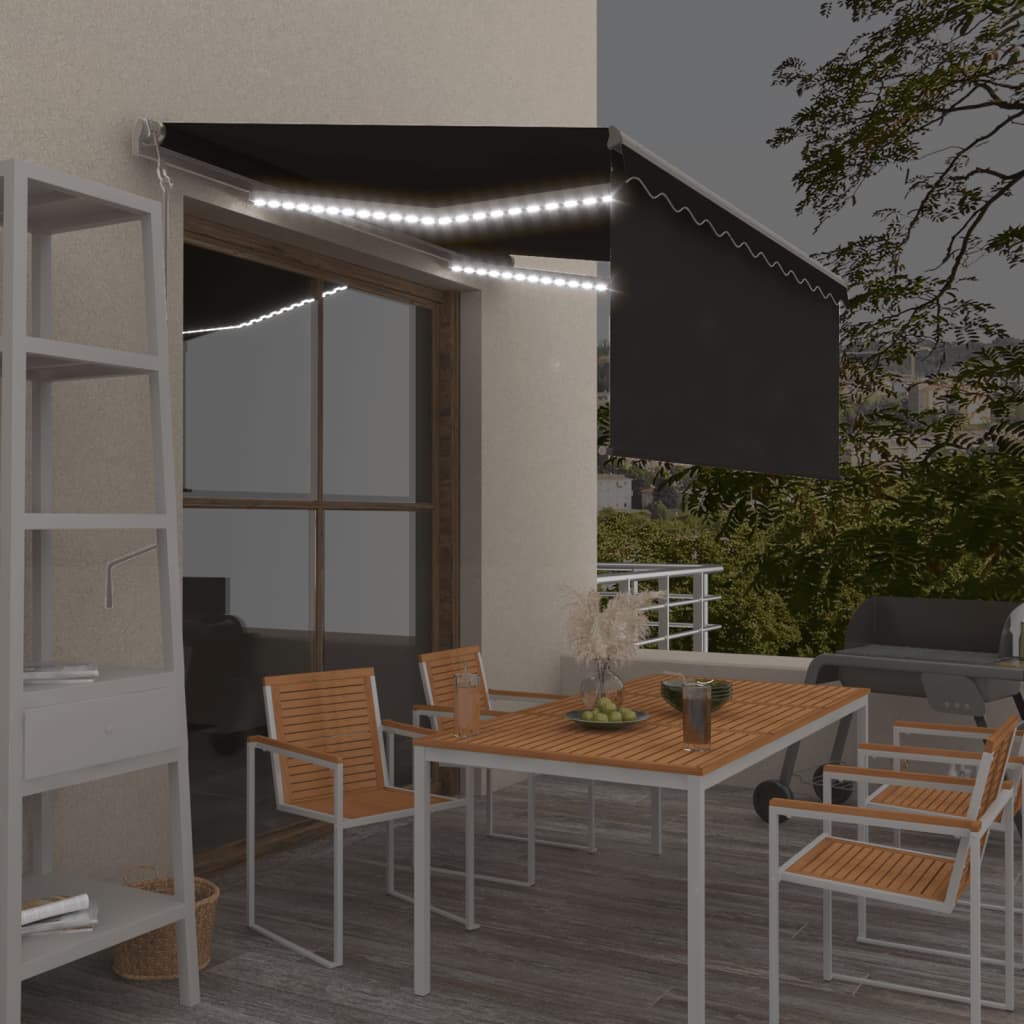 Awning with Valance/LED/Wind Sensor, Anthracite, 3.5x2.5m