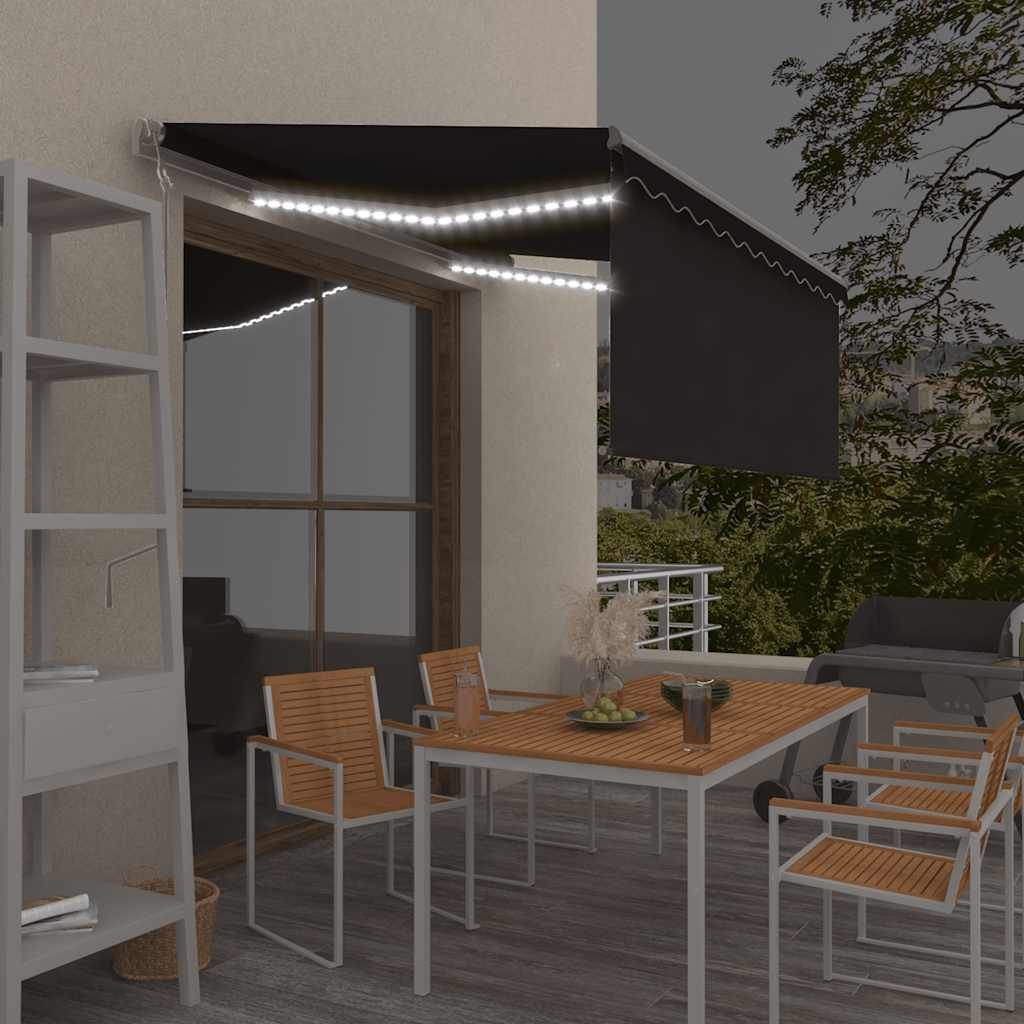Awning with Valance/LED/Wind Sensor, Anthracite, 3.5x2.5m
