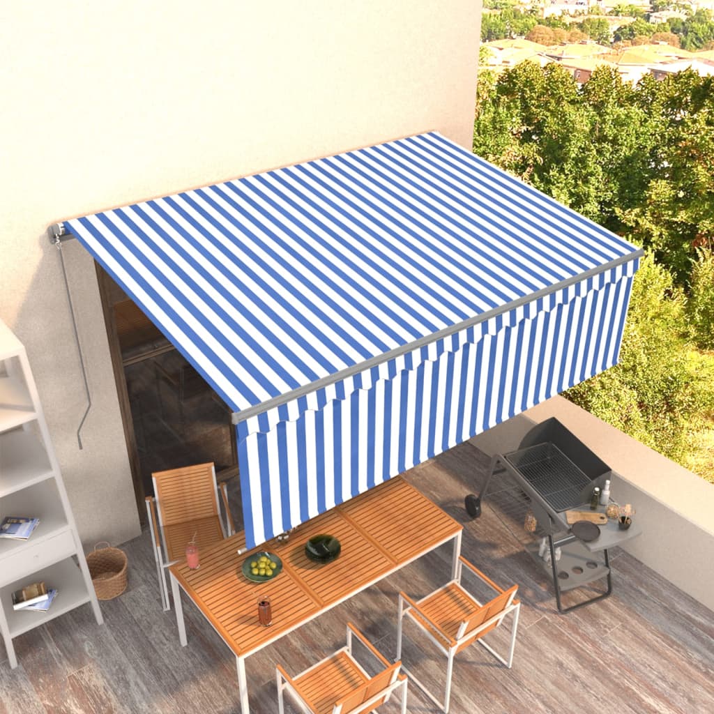 Manual retractable awning, blue and white, 4x3m