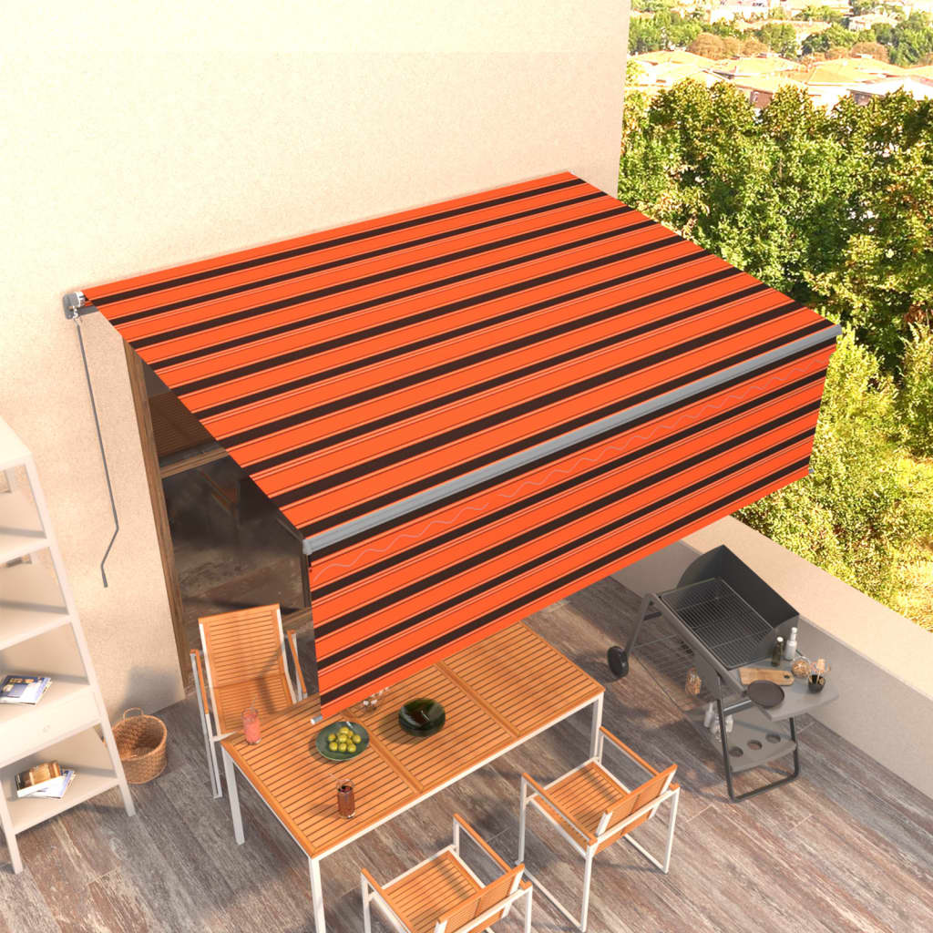 Manual retractable awning, orange and brown, 4x3m