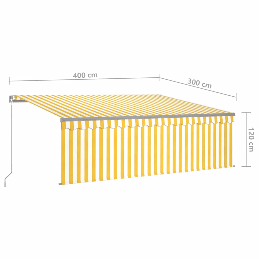 Manual retractable awning, yellow and white, 4x3m