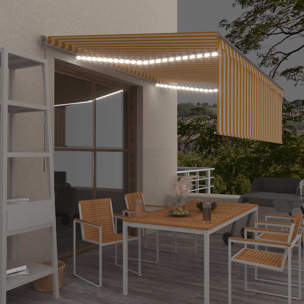 Manual retractable awning, yellow and white, 4x3m