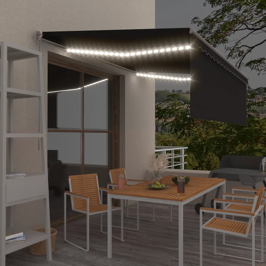 Izvelkamā markīze ar aizkaru un gaismas diodēm, antracīta, 4x3m