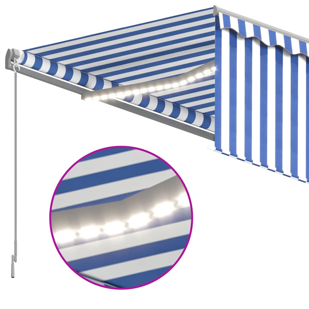 Markīze ar tentu/LED/vēja sensoru, zila/balta, 4x3m