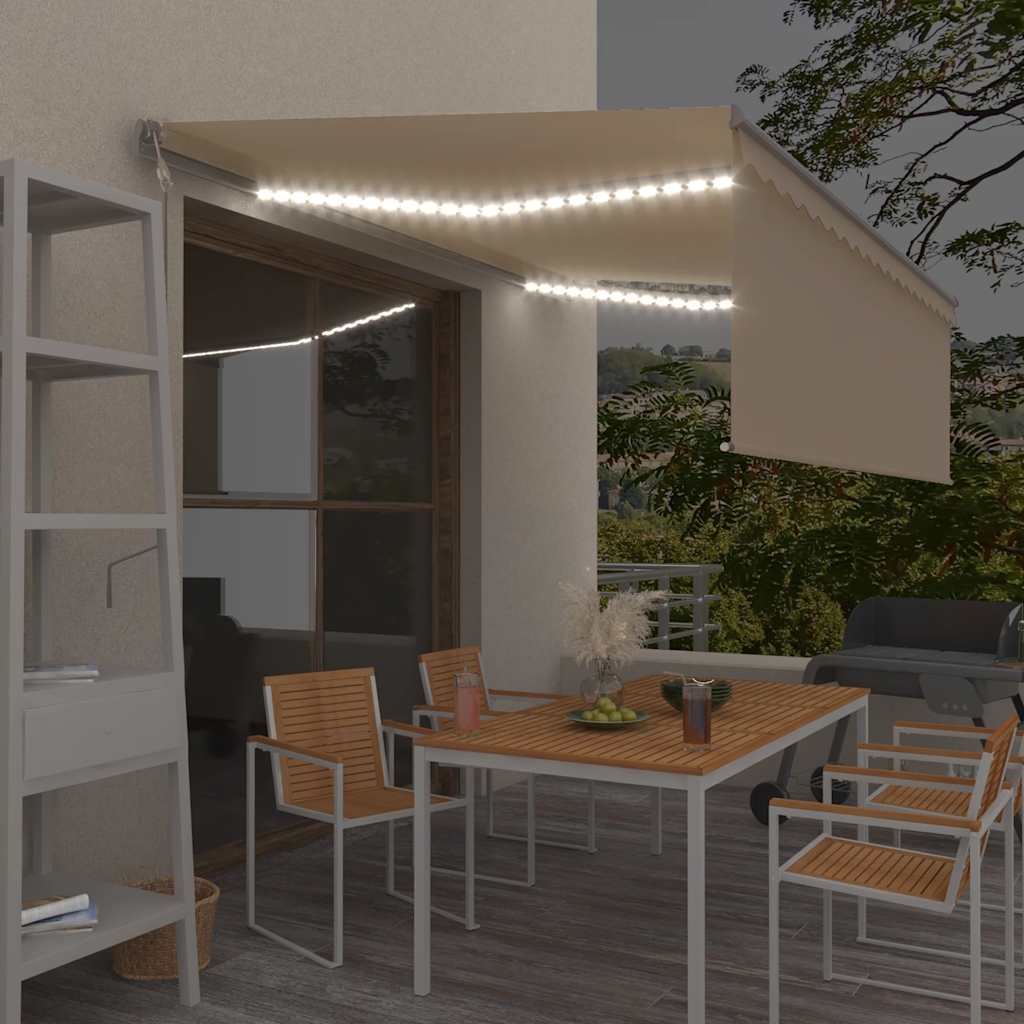 Automatic awning with valance/LED/wind sensor, cream, 4x3m
