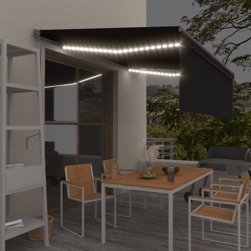Markīze ar tentu/LED/vēja sensoru, antracīta, 4x3m