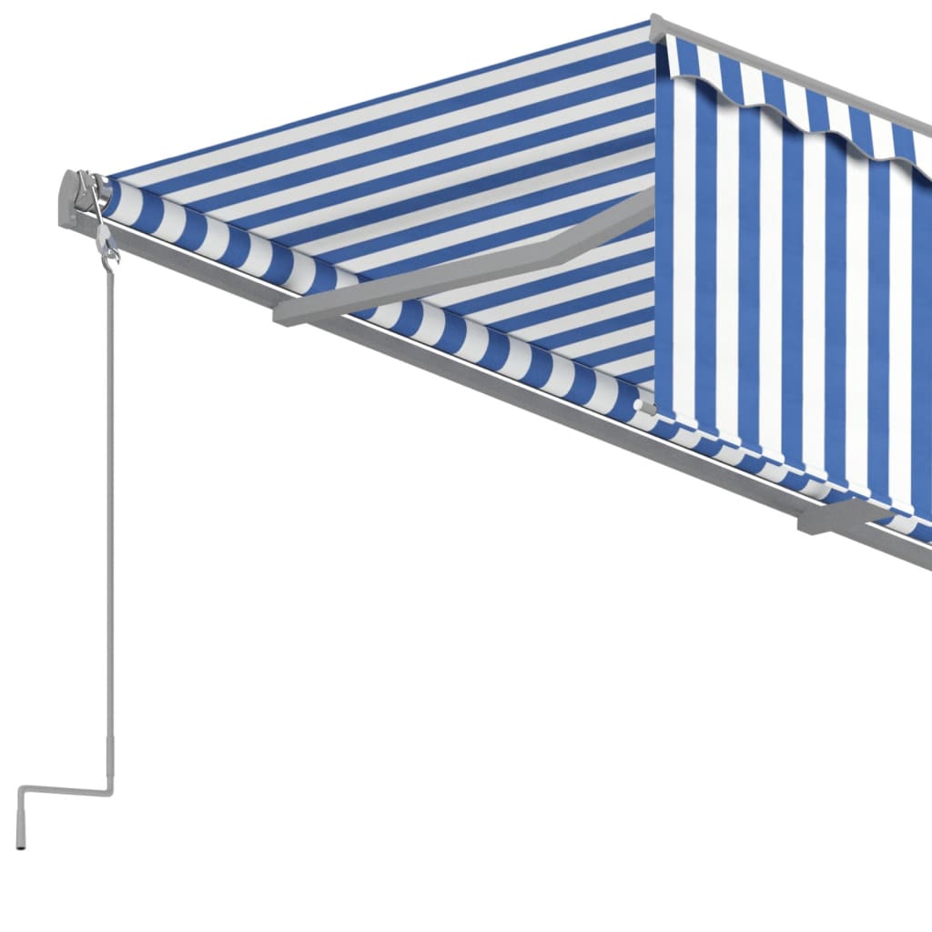 Automatic retractable awning, blue and white, 4.5x3m
