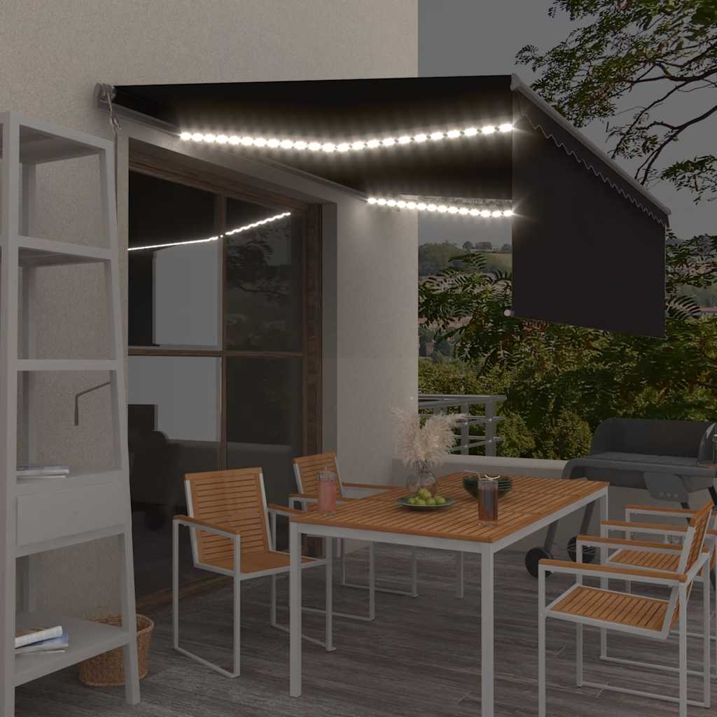 Markizė su uždanga/LED/vėjo jutikliu, antracito, 4,5x3m