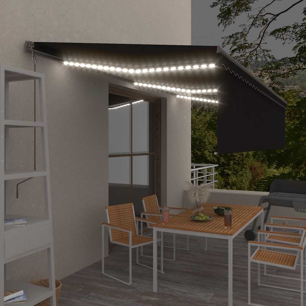 Markizė su uždanga/LED/vėjo jutikliu, antracito, 6x3m