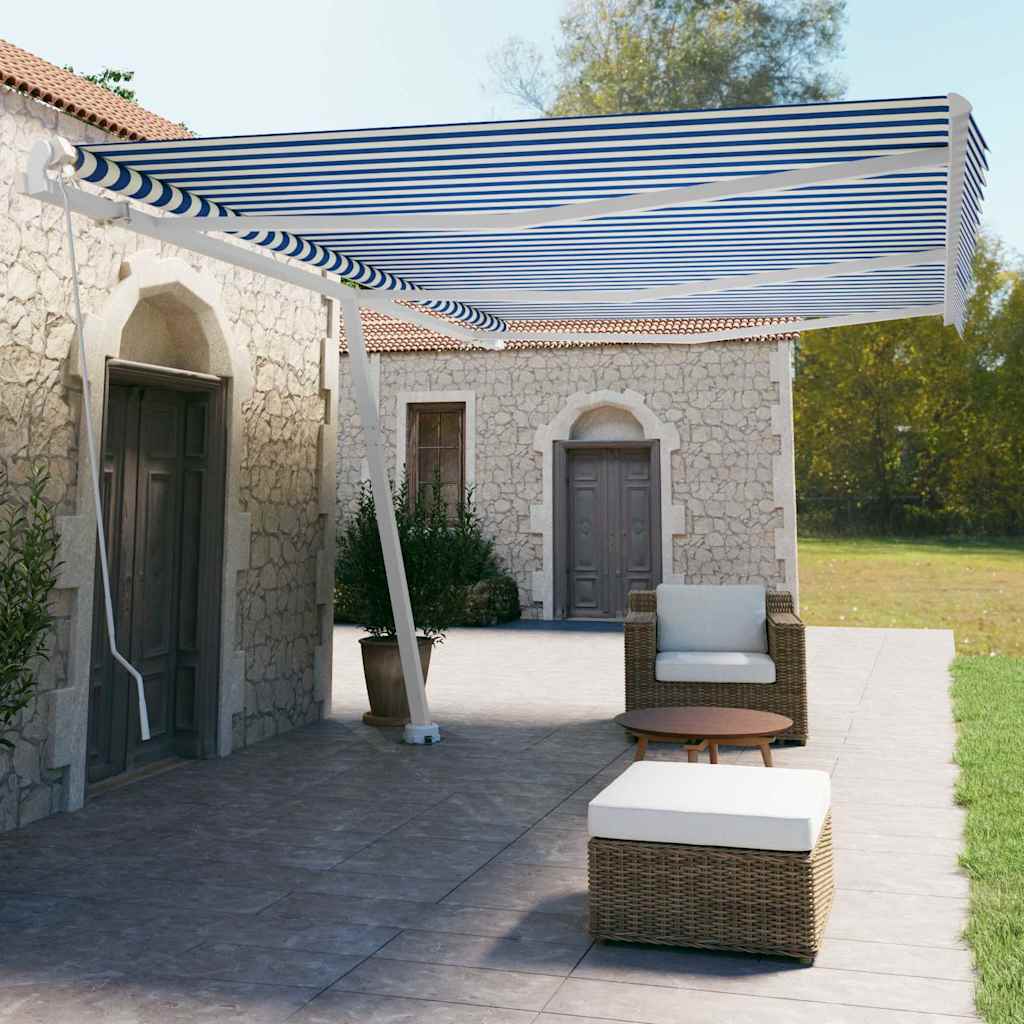 Rankinė markizė 6 x 3,5 m Mėlynos ir baltos dryžuotos