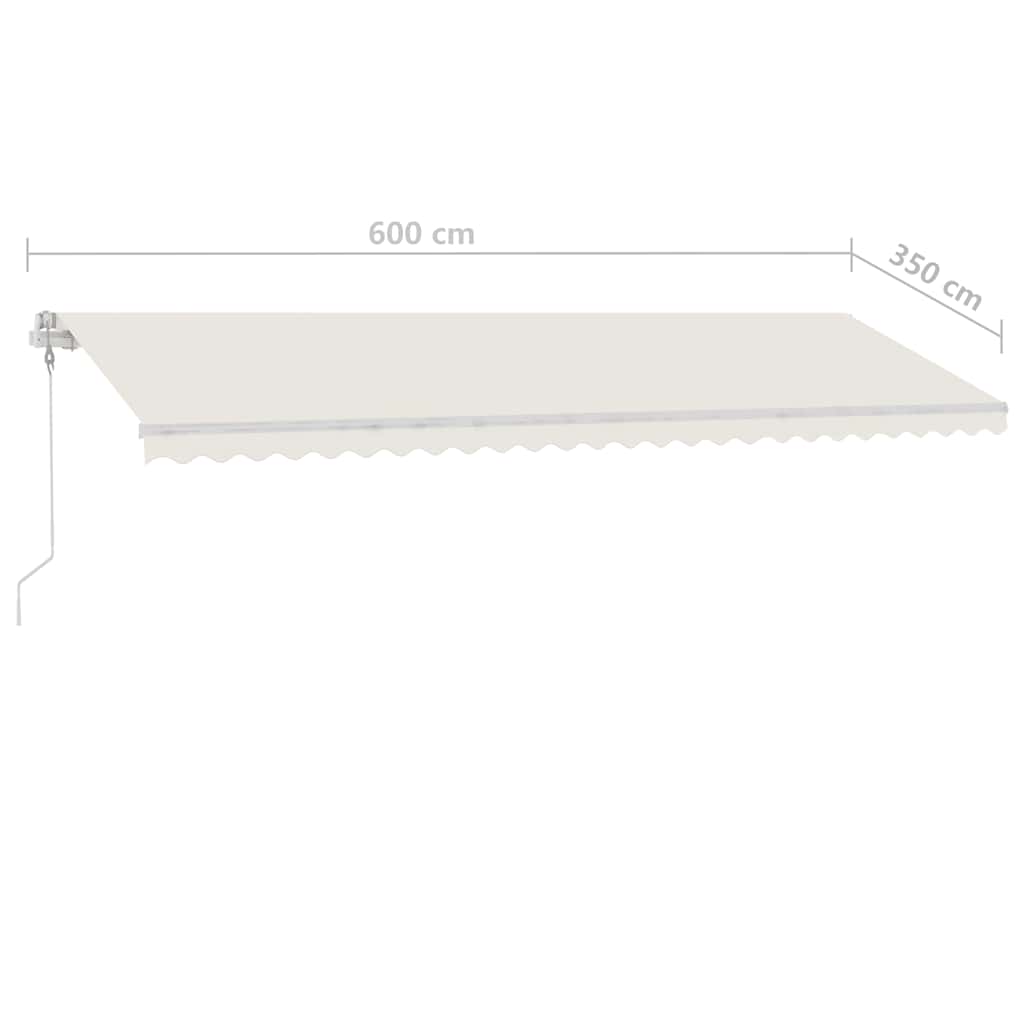 Rankiniu būdu ištraukiama markizė su LED, kreminė, 600x350cm