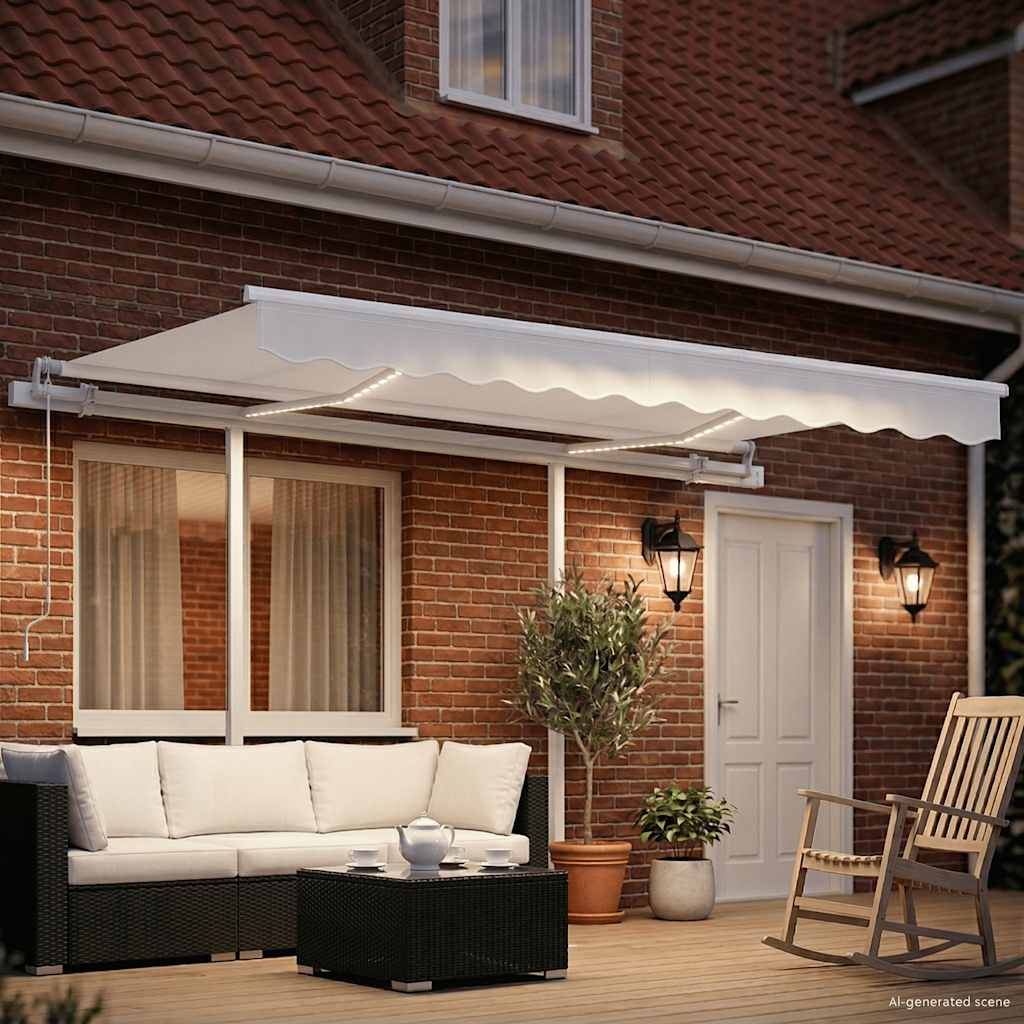 Rankiniu būdu ištraukiama markizė su LED, kreminė, 3x2,5m