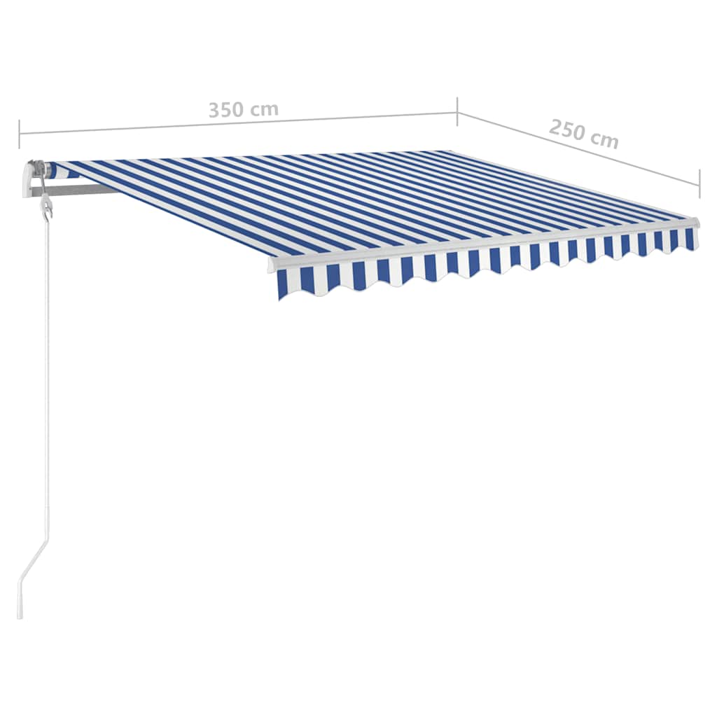 Rankiniu būdu ištraukiama markizė, mėlyna ir balta, 3,5x2,5m