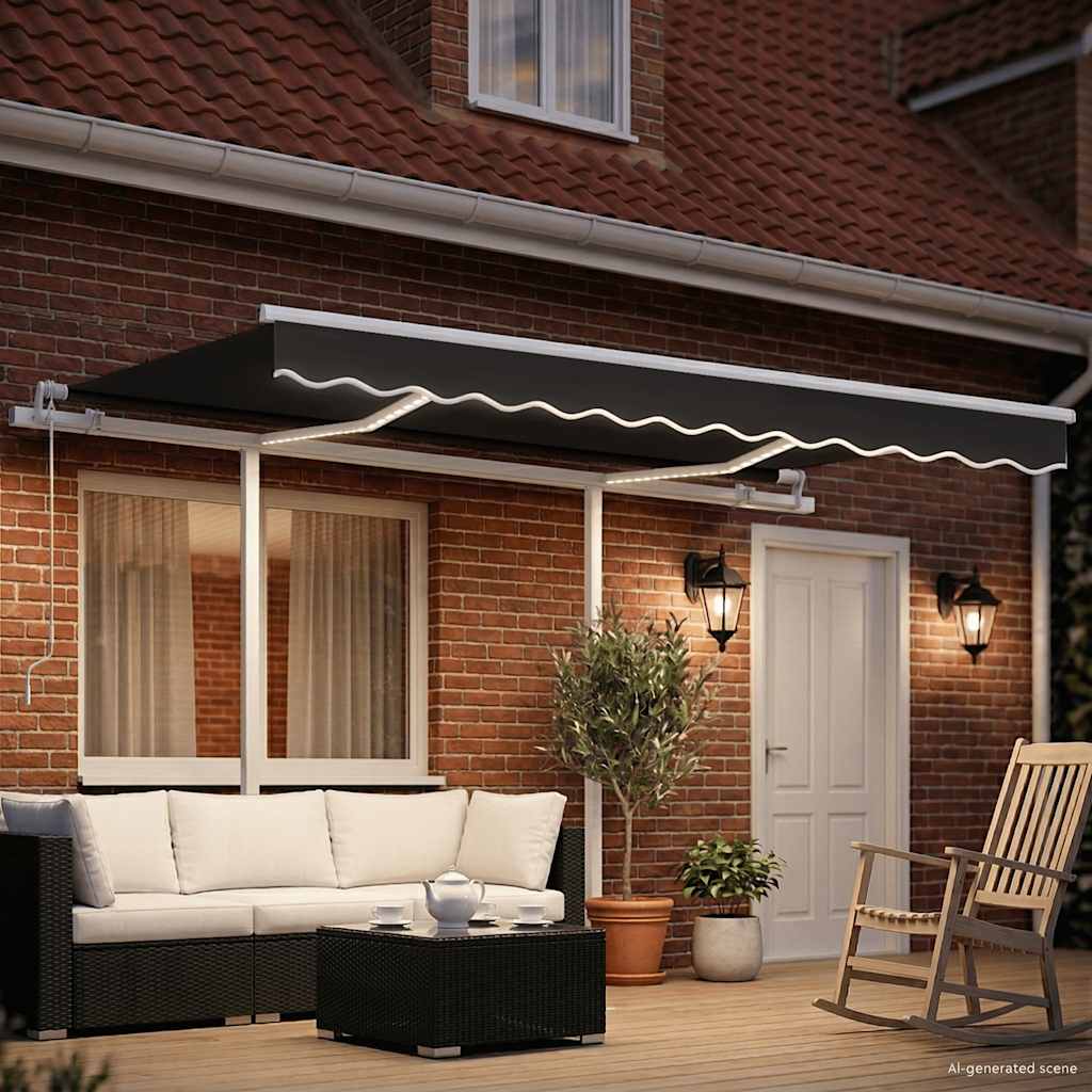 Rankiniu būdu ištraukiama markizė su LED, antracito, 3,5x2,5m