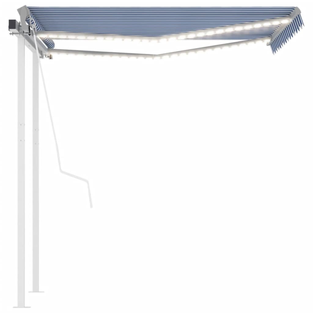 Automatinė markizė su LED/vėjo jutikliu, mėlyna/balta, 3,5x2,5m