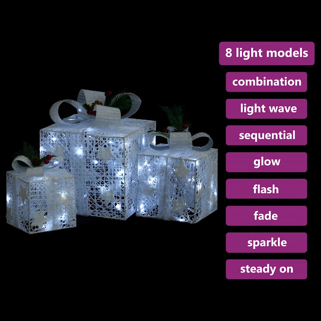Christmas decoration gift boxes, 3 pcs, white