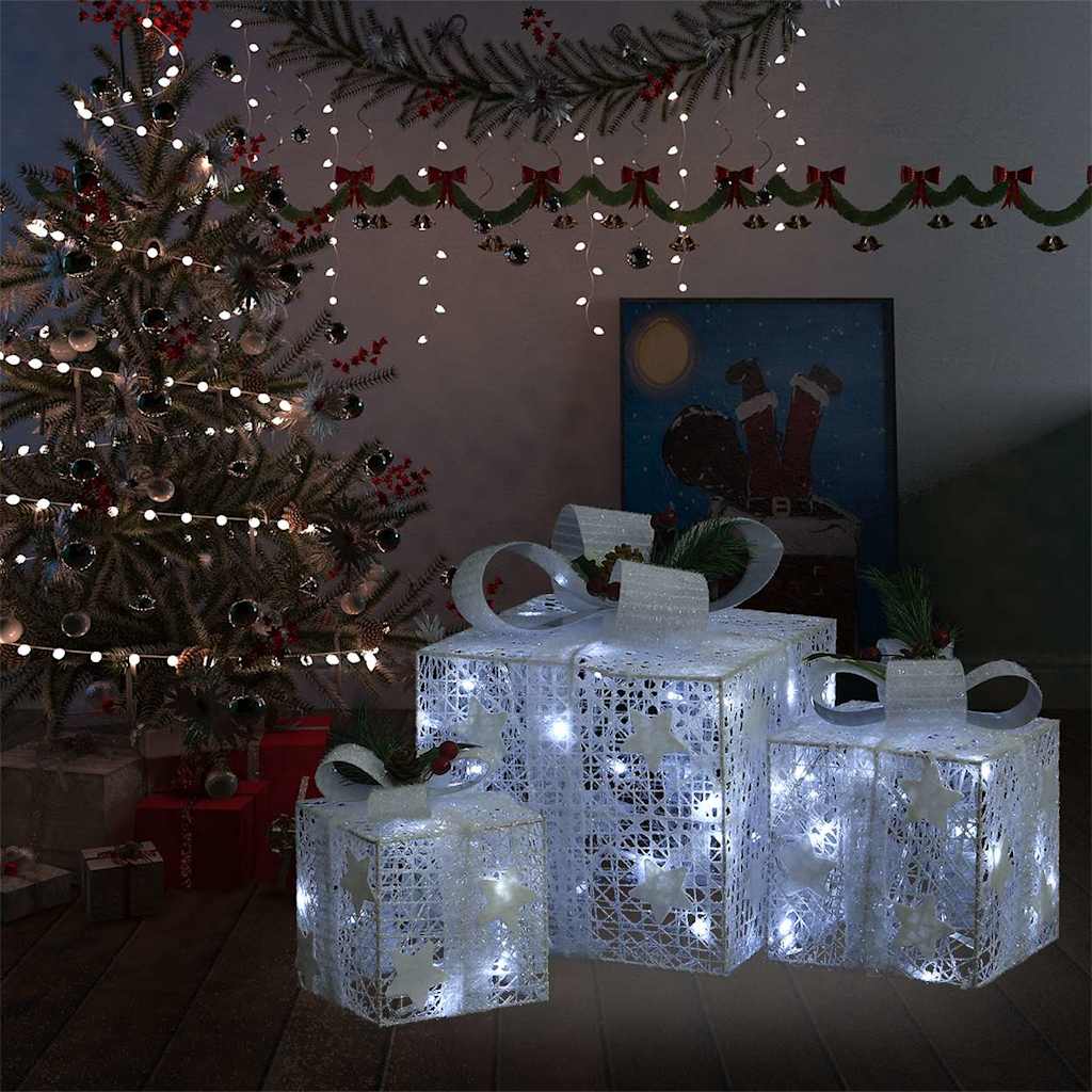 Christmas decoration gift boxes, 3 pcs, white