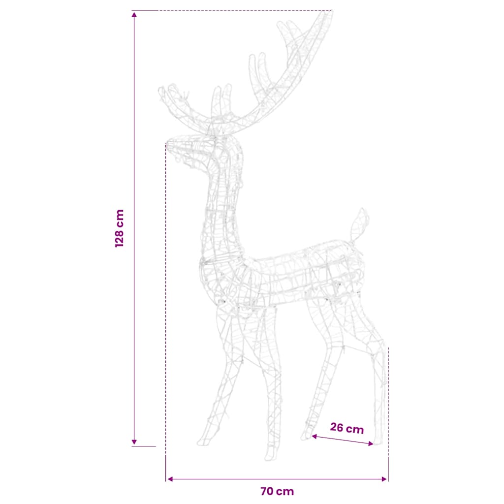Kalėdinė dekoracija elnias, 128cm, akrilas, 140 spalvotų LED