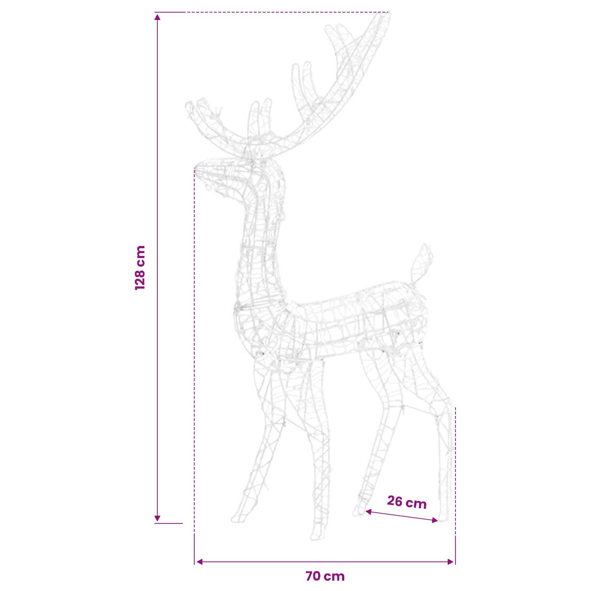 Kalėdinė dekoracija elnias, 128cm, akrilas, 140 spalvotų LED