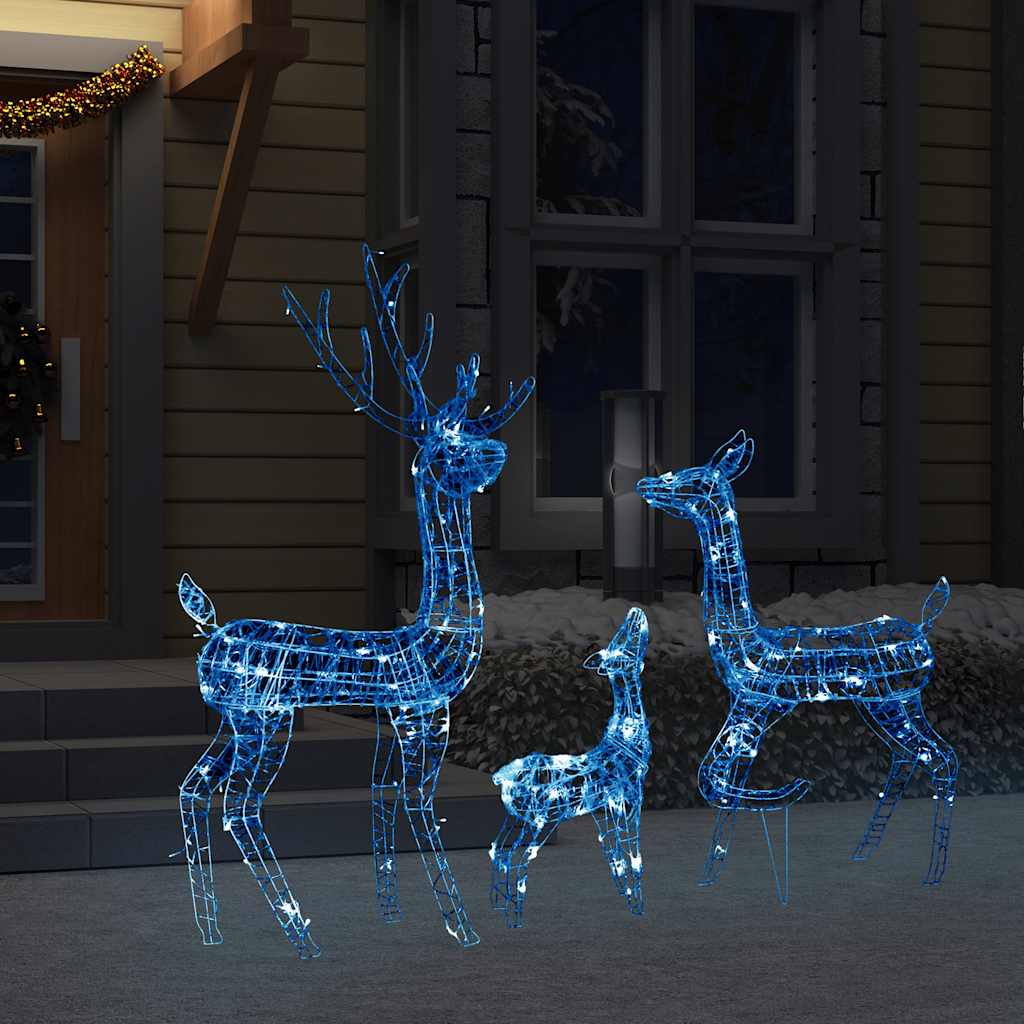 Kalėdinė dekoracija elnių šeima FIREPLACE, akrilas, 300 mėlynų LED