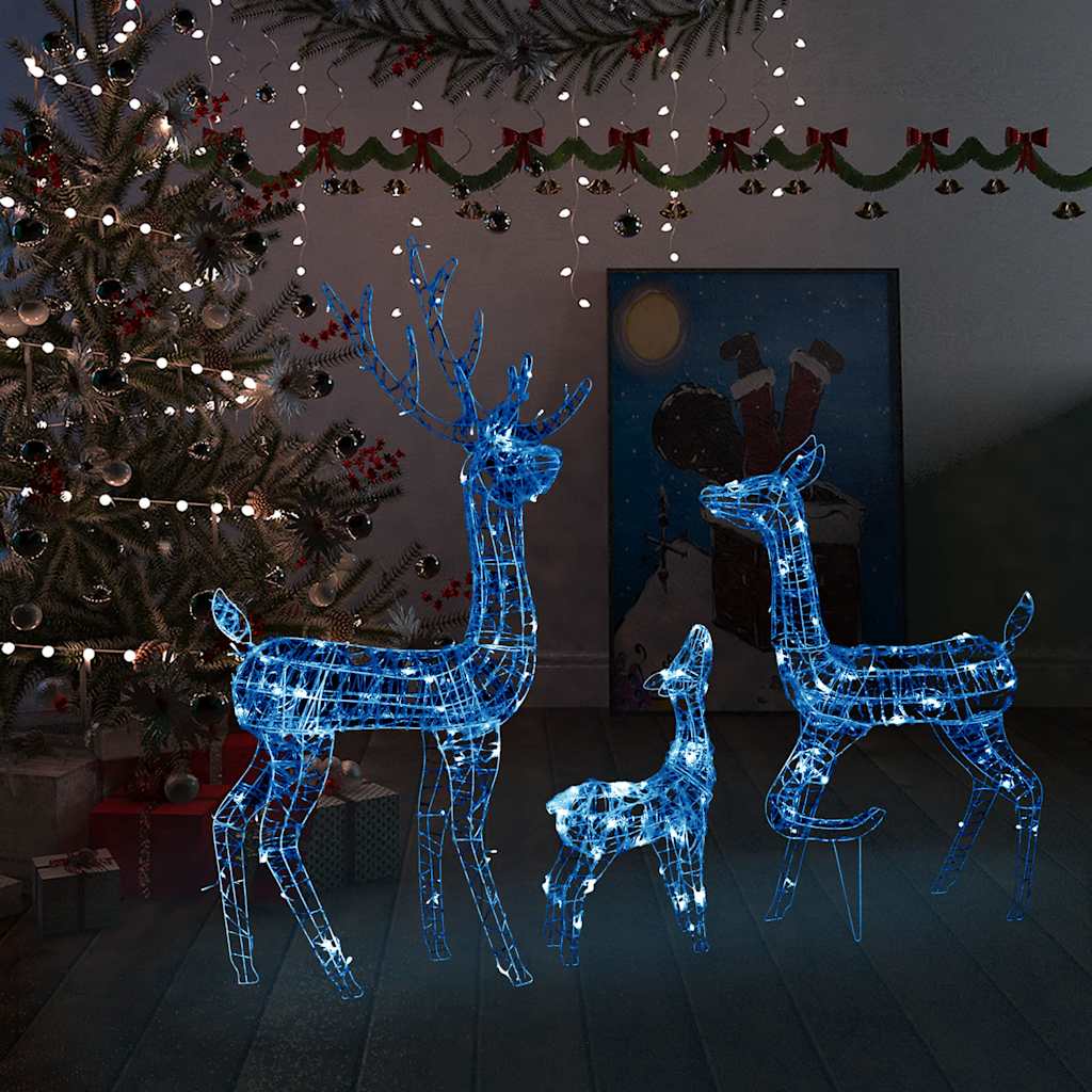 Kalėdinė dekoracija elnių šeima FIREPLACE, akrilas, 300 mėlynų LED