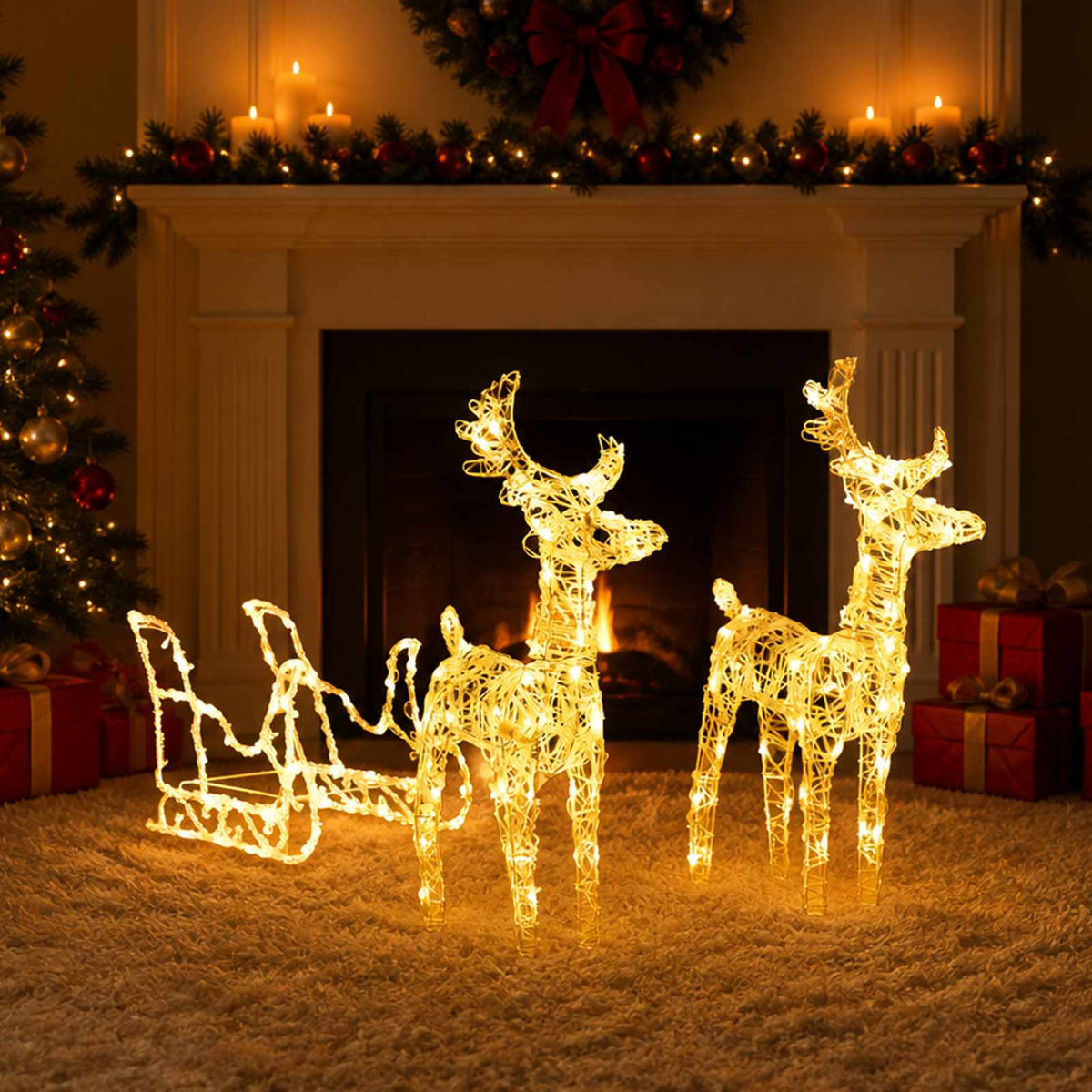 Kalėdų dekoracija elniai ir rogės COSY, 130cm, akrilas, 160 LED