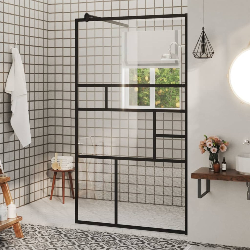 Shower screen with transparent ESG glass, black, 90x195cm