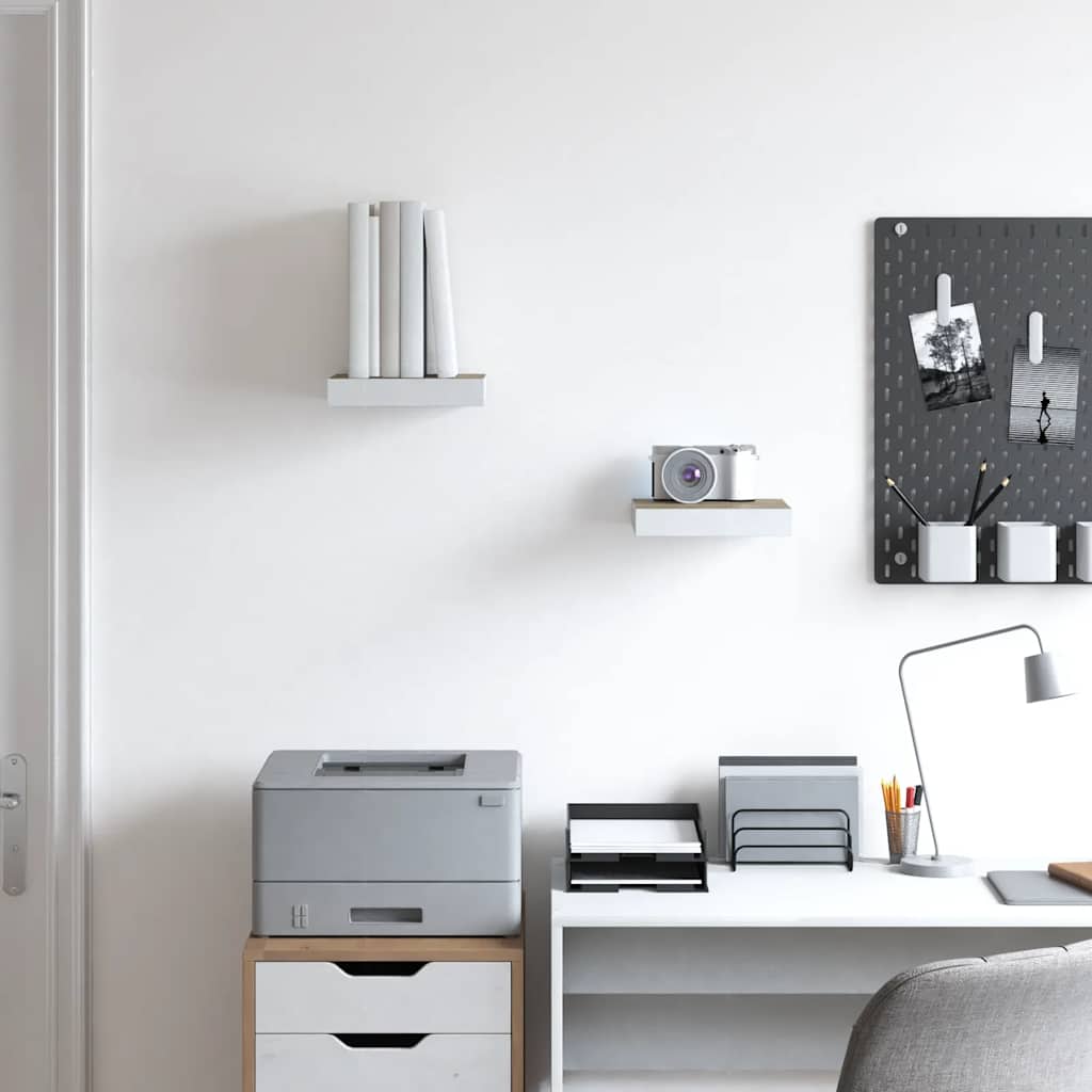 Wall shelves, 2 pcs., oak/white, 23x23.5x3.8cm, MDF