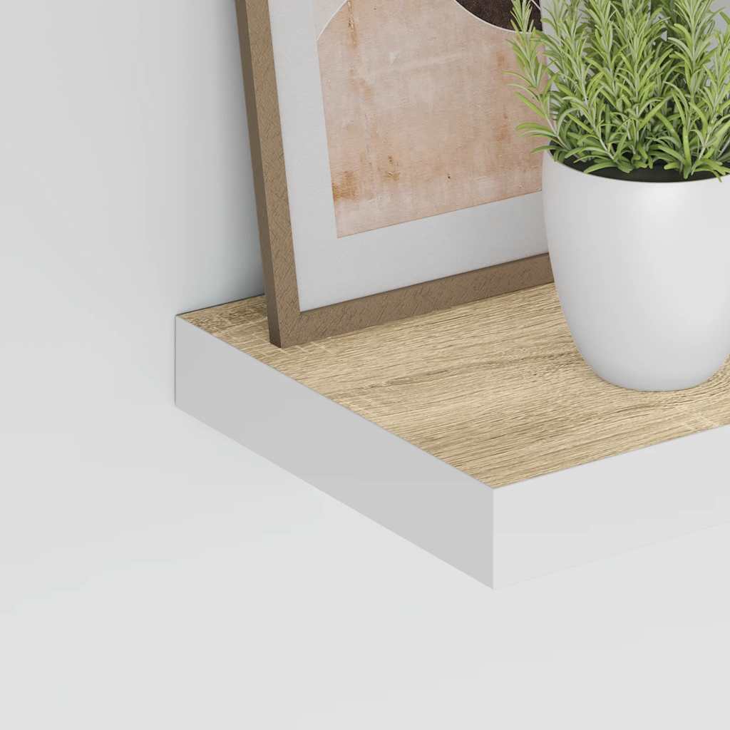 Wall shelves, 2 pcs., oak/white, 23x23.5x3.8cm, MDF