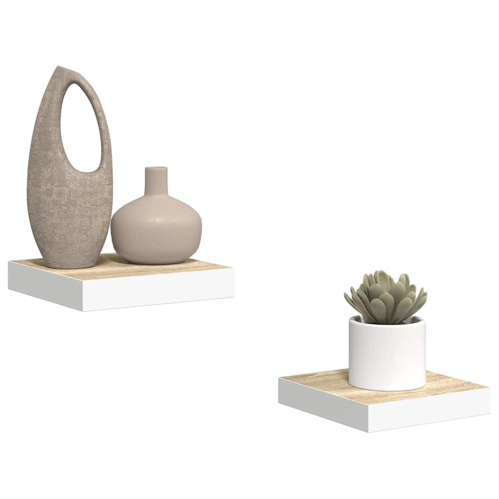 Wall shelves, 2 pcs., oak/white, 23x23.5x3.8cm, MDF