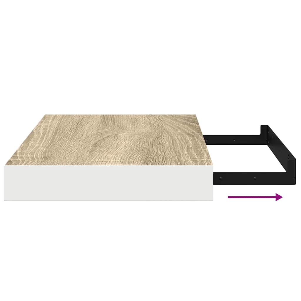 Piekaramie plaukti, 2 gab., ozola/balti, 40x23x3,8 cm, MDF