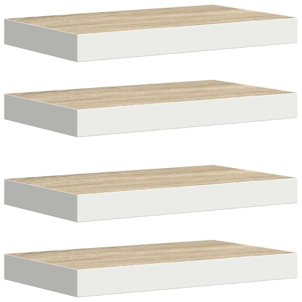 Piekaramie plaukti, 4 gab., ozolkoka/balti, 40x23x3,8 cm, MDF