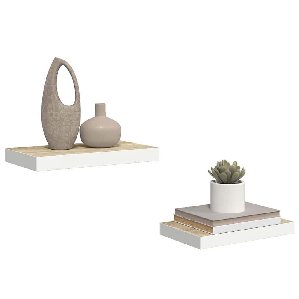 Pakabinamos lentynos, 2vnt., ąžuolo/baltos, 50x23x3,8cm, MDF