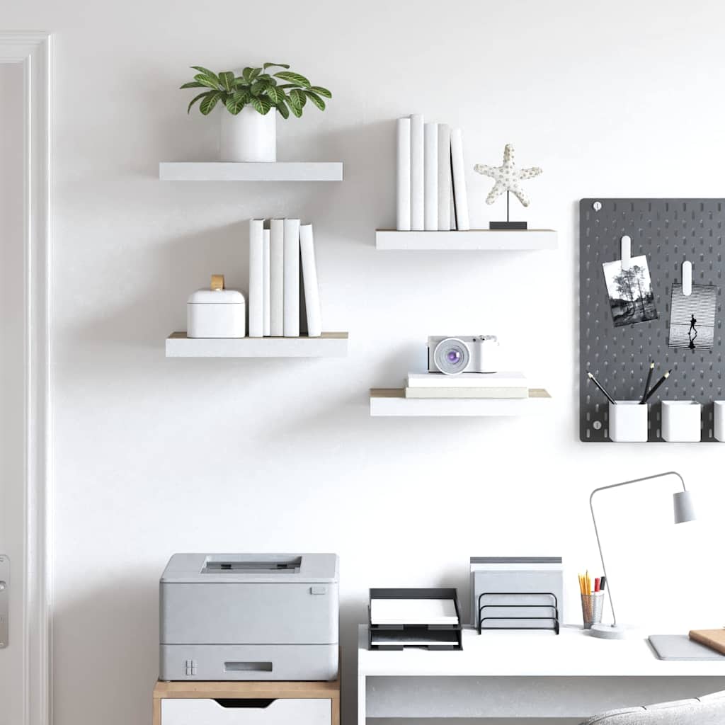 Floating shelves, 4 pcs, oak/white, 50x23x3.8cm, MDF