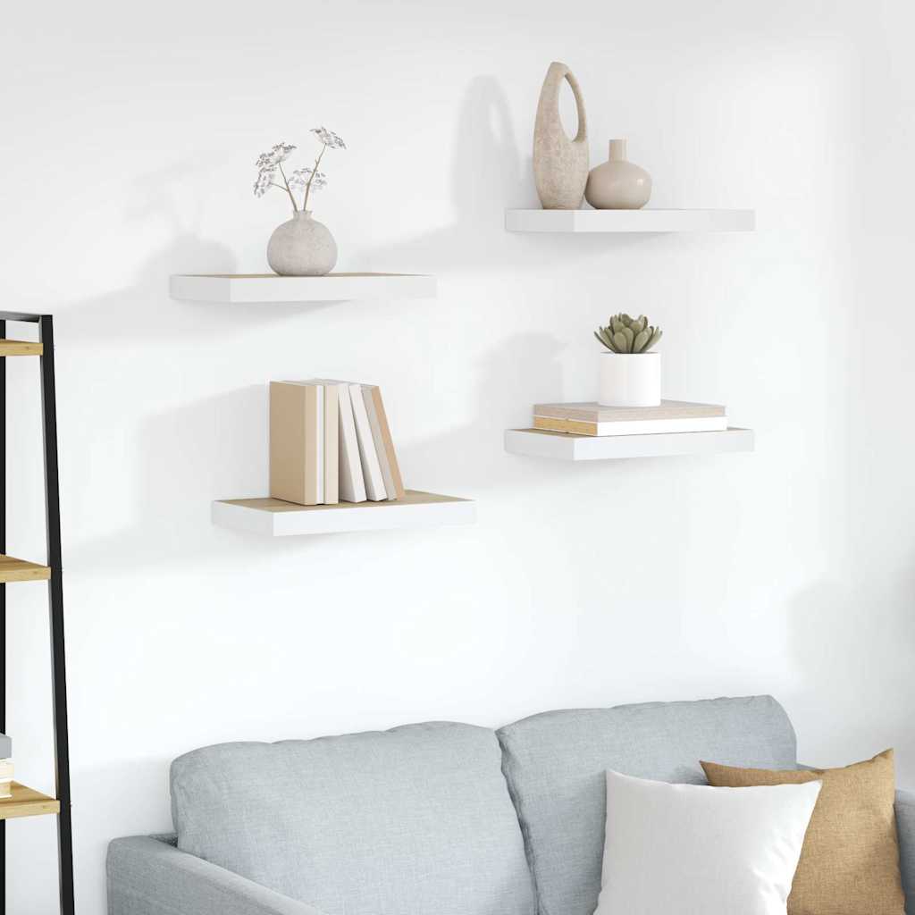 Floating shelves, 4 pcs, oak/white, 50x23x3.8cm, MDF