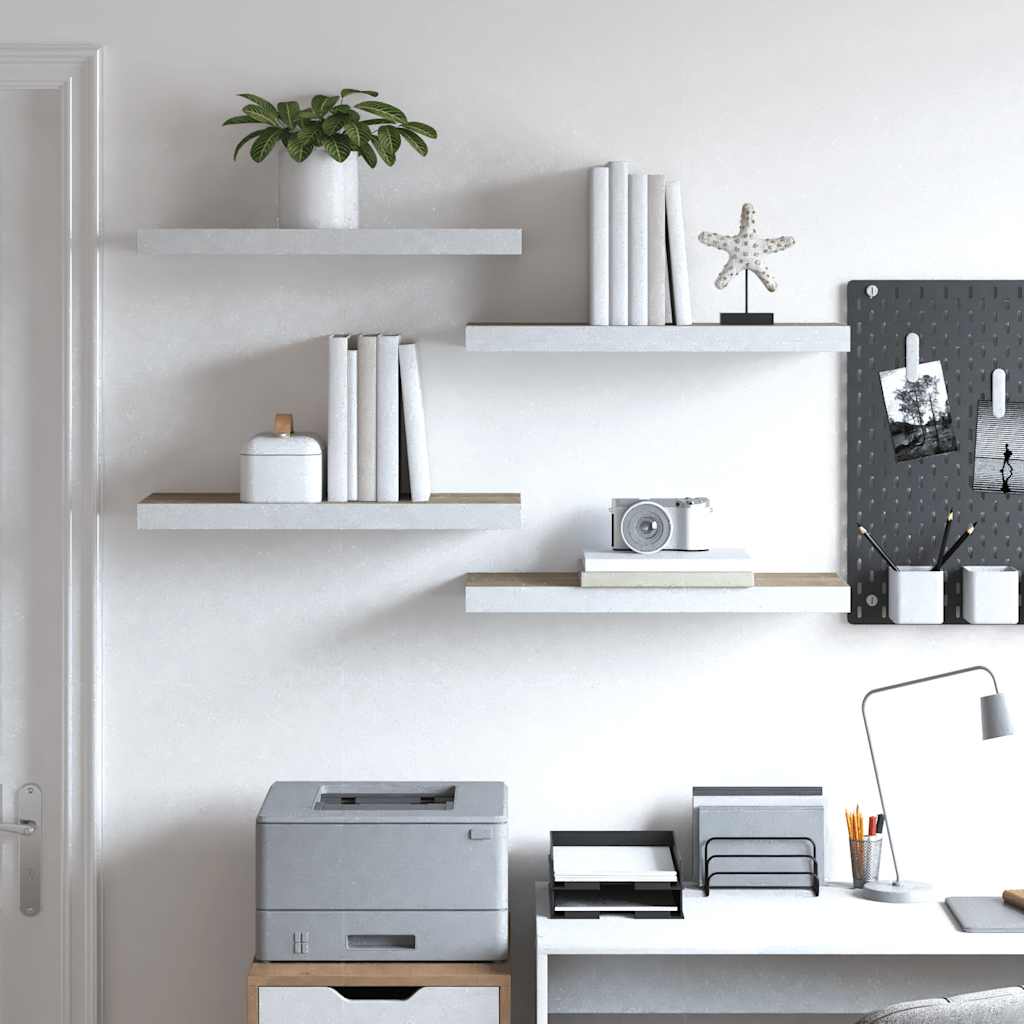 Wall shelves, 4 pcs., oak/white, 60x23.5x3.8cm, MDF