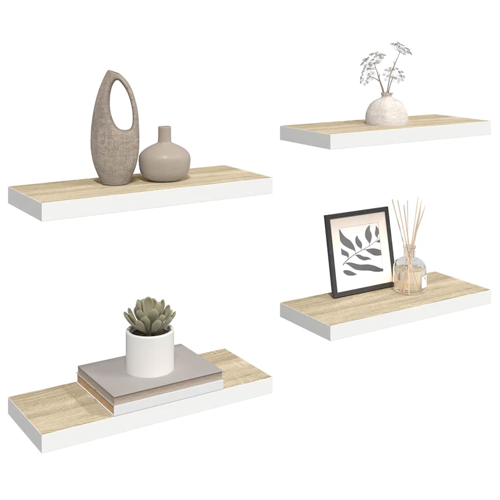Wall shelves, 4 pcs., oak/white, 60x23.5x3.8cm, MDF