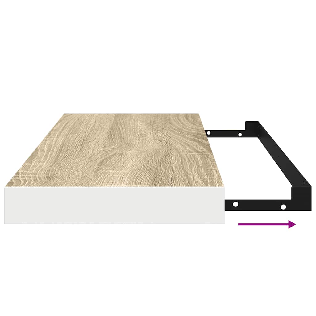 Wall shelves, 4 pcs., oak/white, 60x23.5x3.8cm, MDF