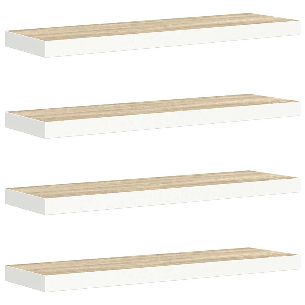 Pakabinamos lentynos, 4vnt., ąžuolo/baltos, 90x23,5x3,8cm, MDF