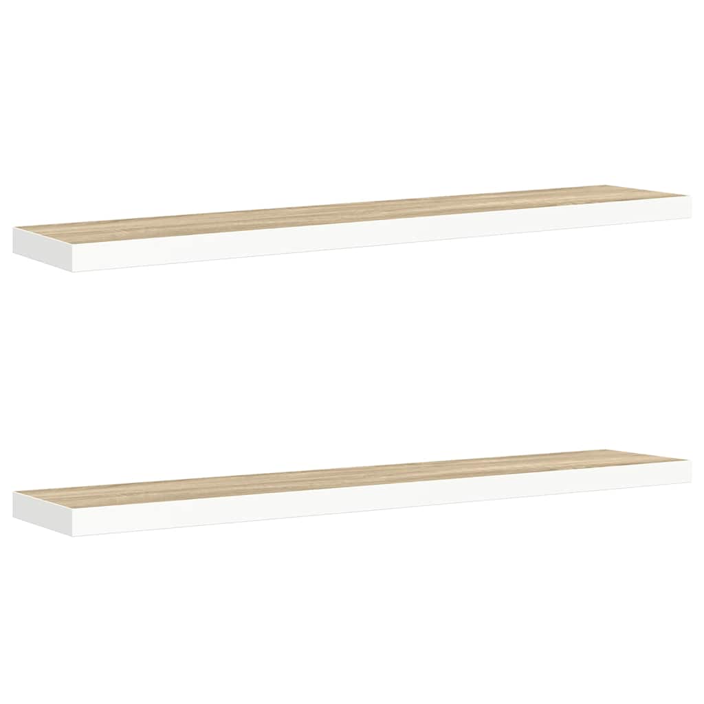 Pakabinamos lentynos, 2vnt., ąžuolo/baltos, 120x23,5x3,8cm, MDF