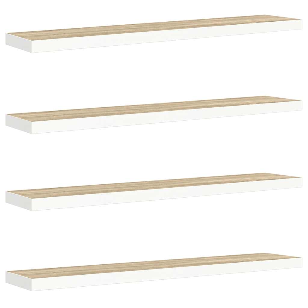 Wall shelves, 4 pcs, oak/white, 120x23.5x3.8cm, MDF