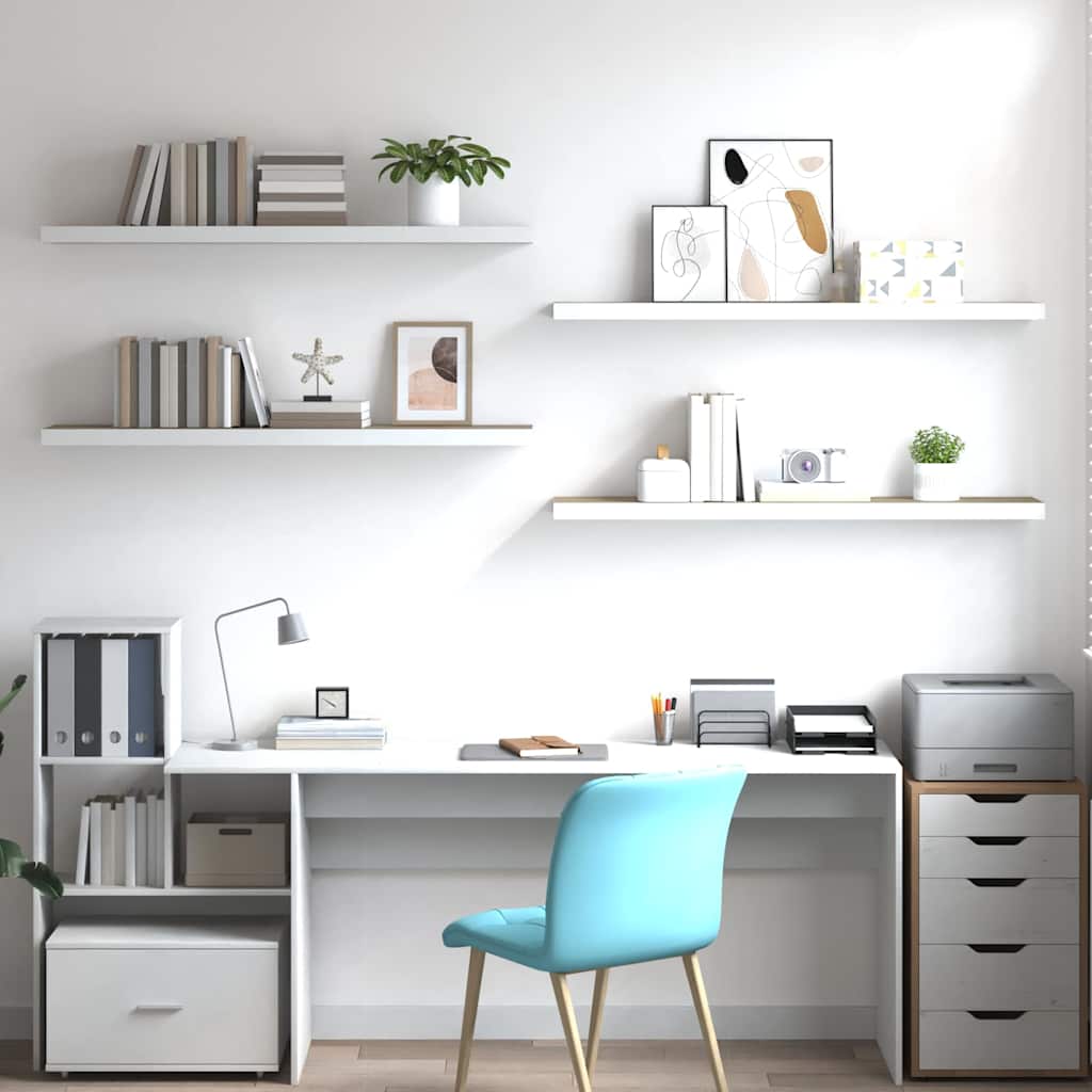 Wall shelves, 4 pcs, oak/white, 120x23.5x3.8cm, MDF