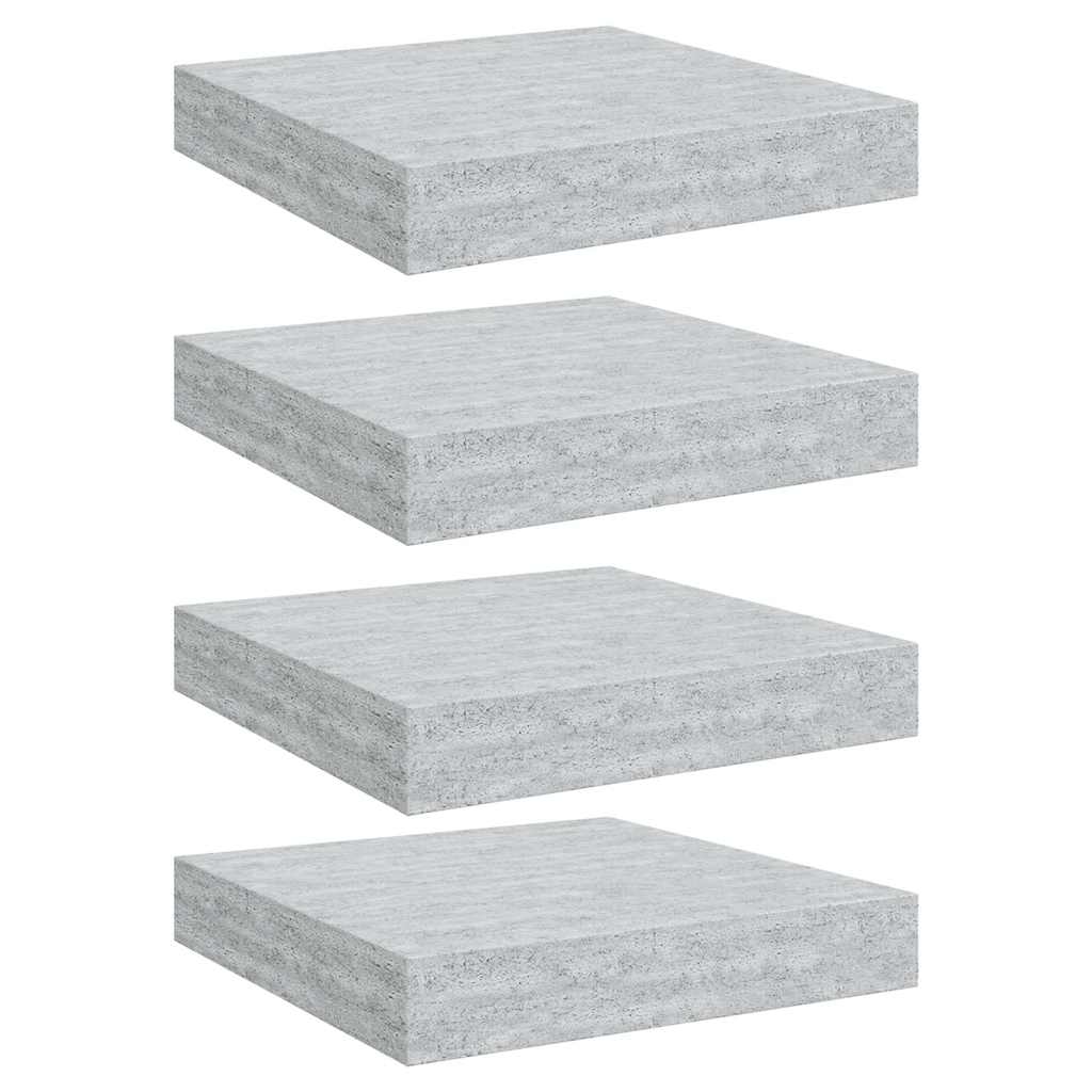 Pakabinamos lentynos, 4vnt., betono pilkos, 23x23,5x3,8cm, MDF