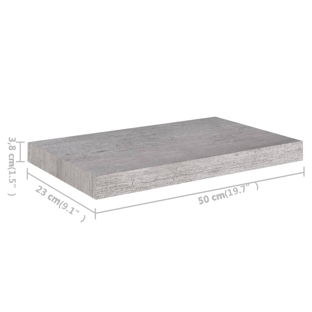 Piekaramie sienas plaukti, 2 gab., pelēki, 50x23x3,8 cm, MDF