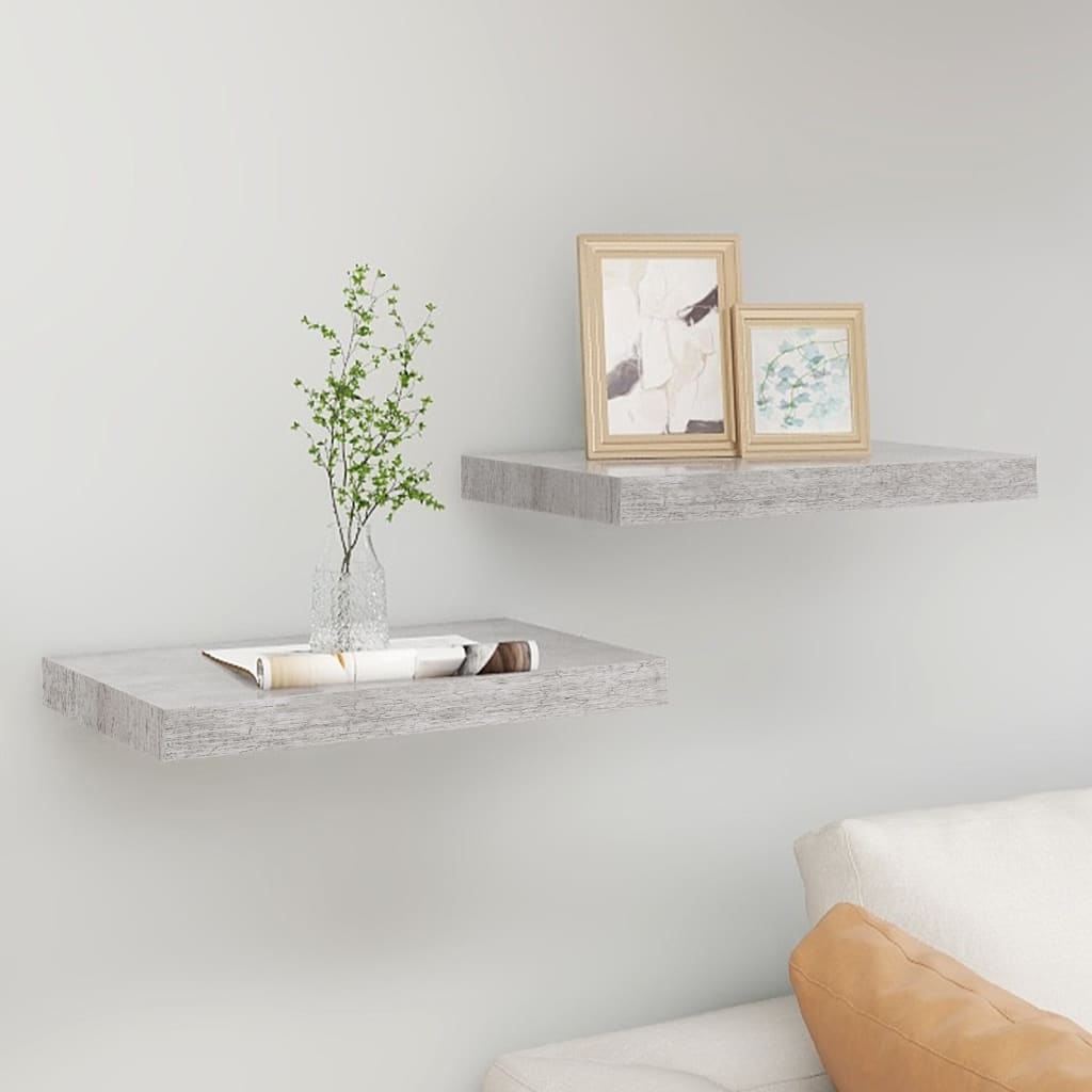 Piekaramie sienas plaukti, 2 gab., pelēki, 50x23x3,8 cm, MDF
