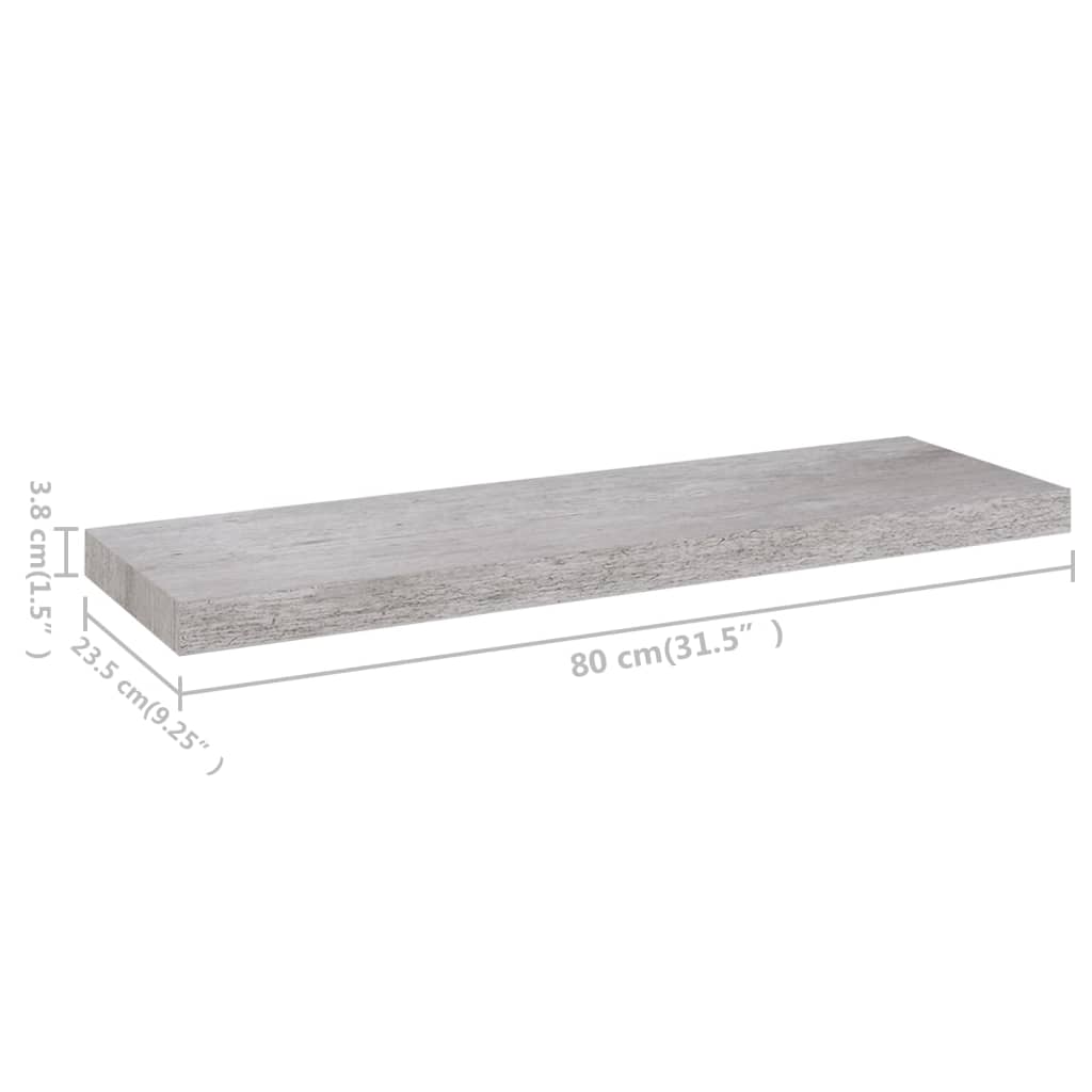 Wall shelves, 4 pcs, concrete grey, 80x23.5x3.8cm, MDF