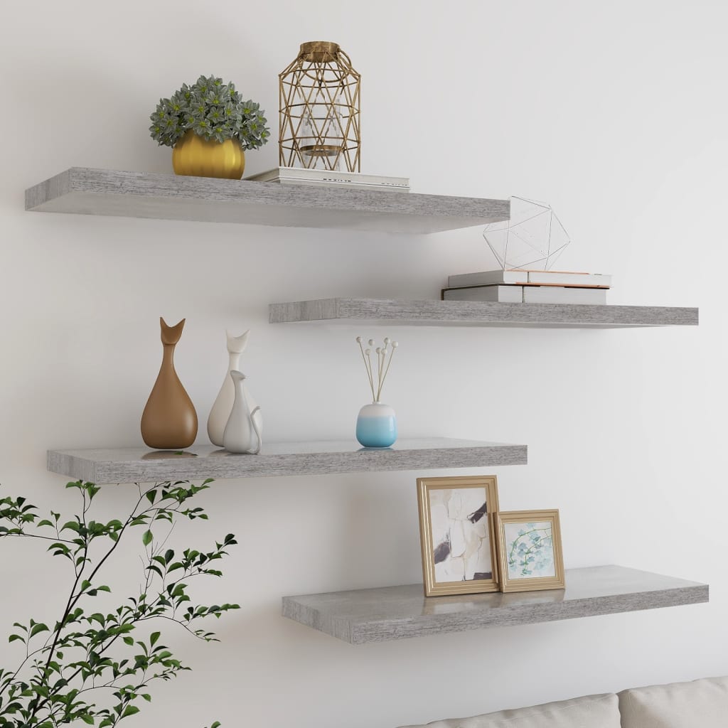 Wall shelves, 4 pcs, concrete grey, 80x23.5x3.8cm, MDF