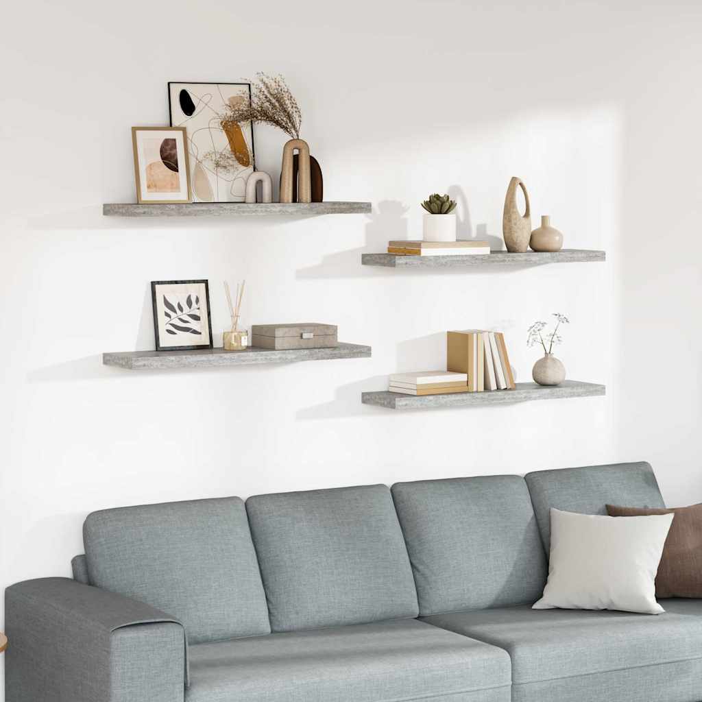 Pakabinamos lentynos, 4vnt., betono pilkos, 90x23,5x3,8cm, MDF