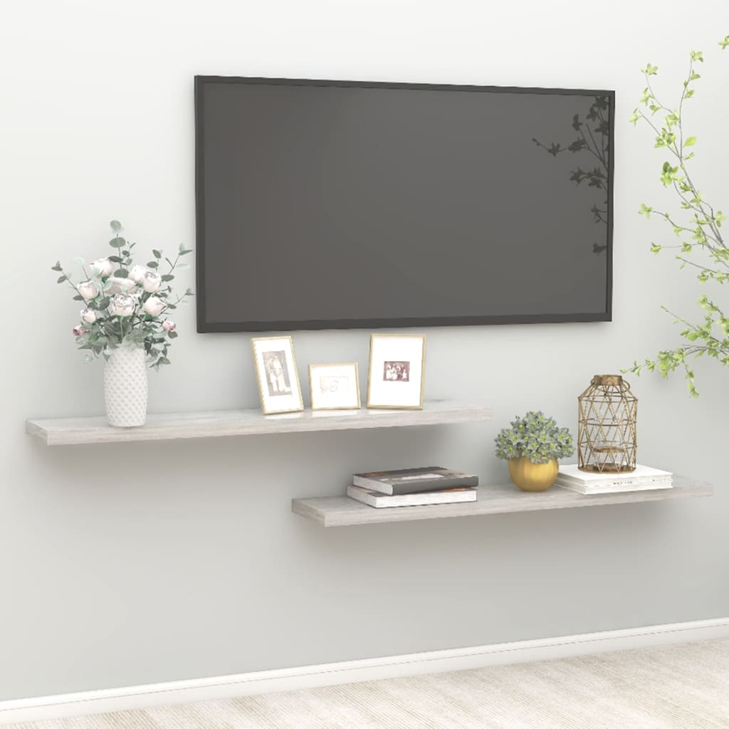 Wall shelves, 2 pcs, grey, 120x23.5x3.8cm, MDF